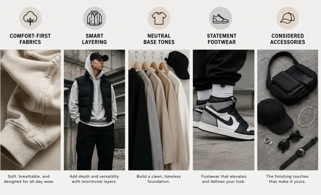 The Core Elements of Streetwear looks
Comfort-first fabrics